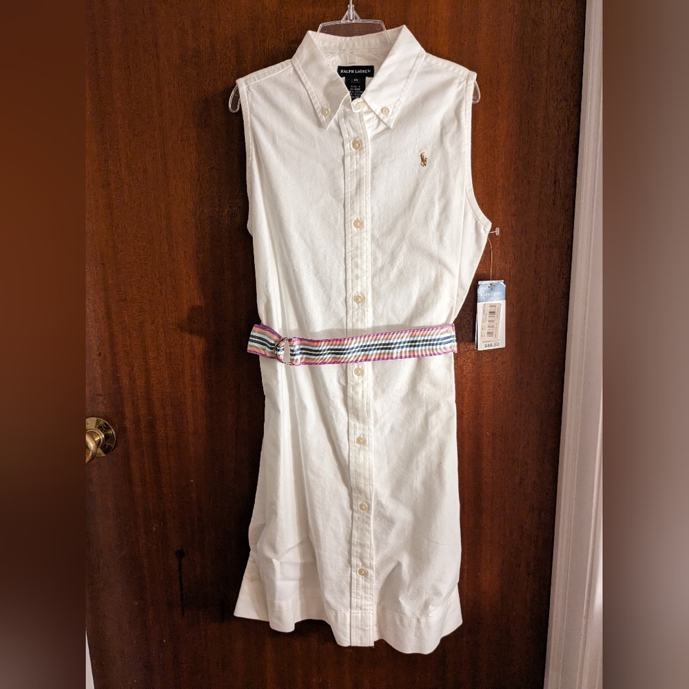Ralph Lauren Polo White A-Line Sleeveless Dress Girls 14 NWT